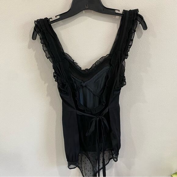 ree People Intimately Ooh Ahh Black Ruffle Lace Bodysuit Tie Back Romantic M - Picture 8 of 10